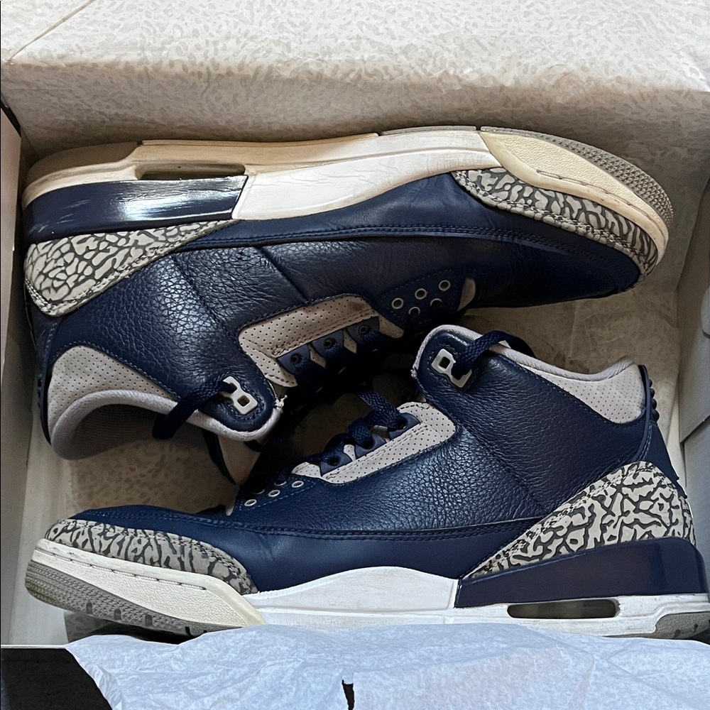 Air Jordan Retro 3 Georgetown- Men's Blue and Gray Sneakers